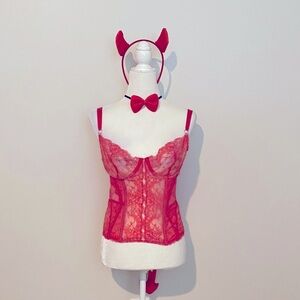 Victoria's Secret Red Lace Bustier with devil costume Accessories